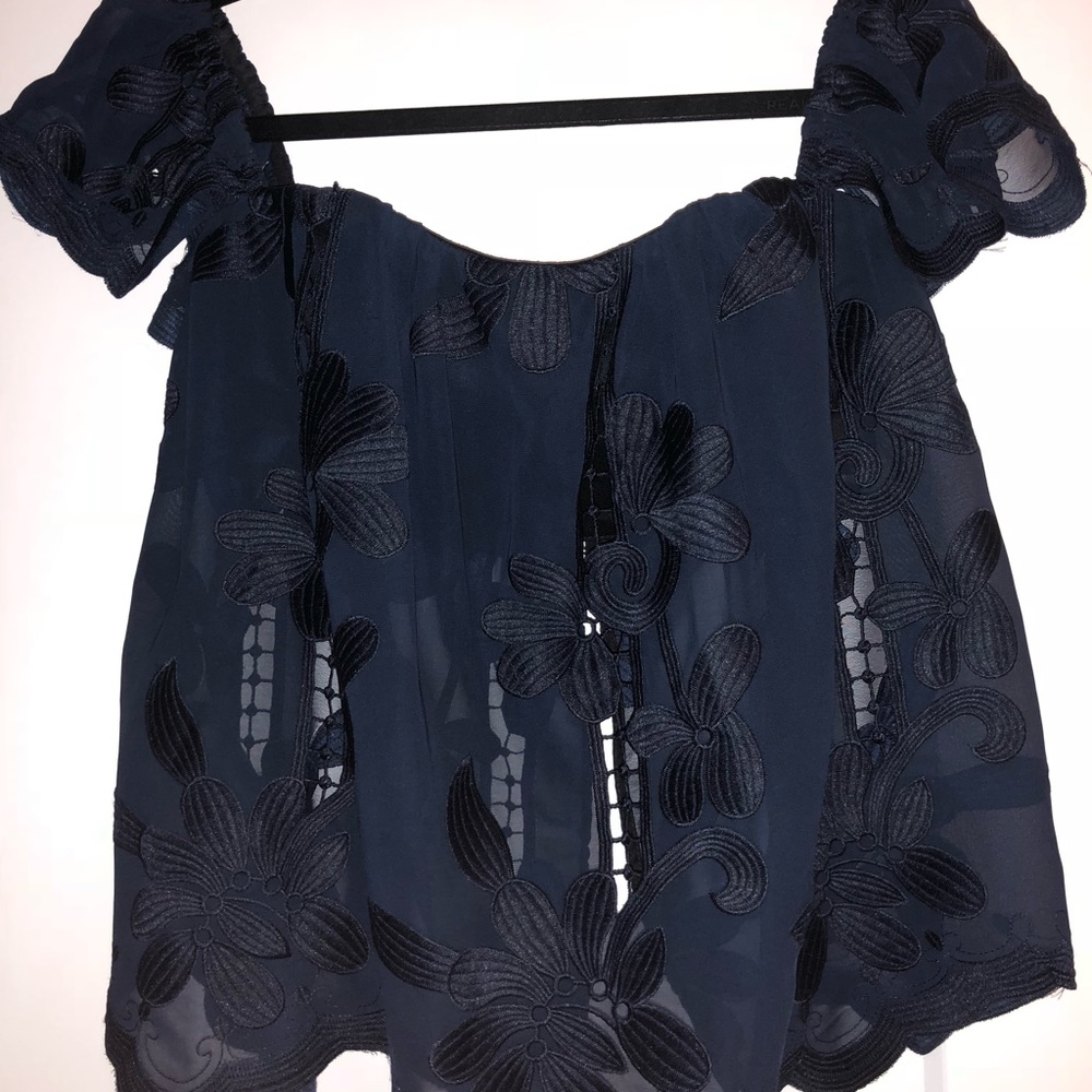 Off the shoulder blue blouse